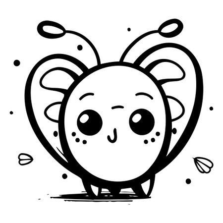 Funny cartoon butterfly. Vector illustration isolated on a white background.のイラスト素材