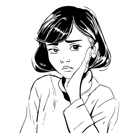 Vector illustration of a young woman with a serious expression on her face.のイラスト素材