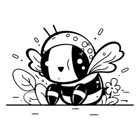 Cute little bee. Vector illustration. Isolated on white background.のイラスト素材