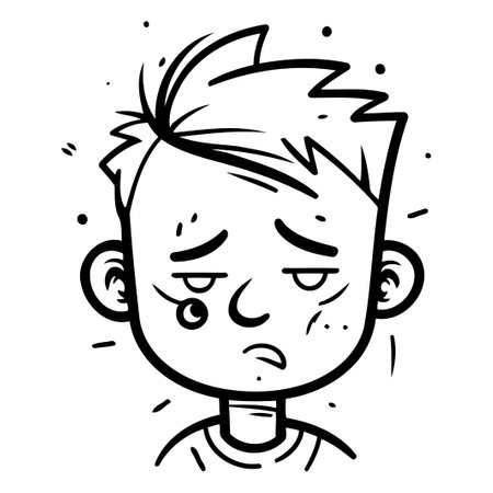 Crying boy face. Vector illustration in doodle style.のイラスト素材