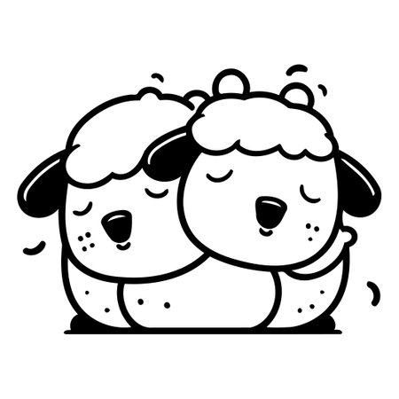 Cute sheep cartoon vector illustration. Cute black and white sheep.のイラスト素材