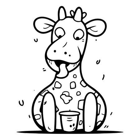 Cute giraffe with a glass of juice. Vector illustration.のイラスト素材