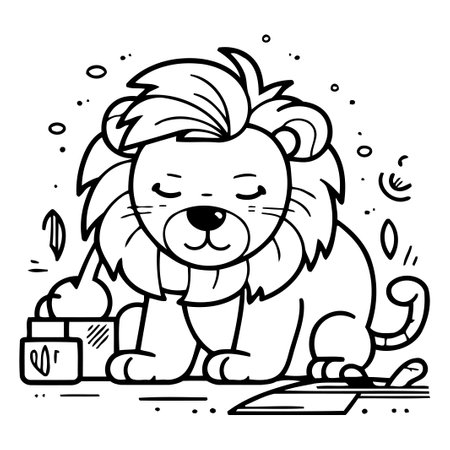 Cute cartoon lion. Vector illustration in doodle style.のイラスト素材