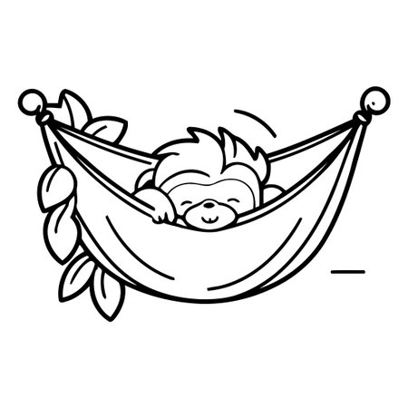 Cute cartoon monkey sleeping in a hammock. Vector illustration.のイラスト素材