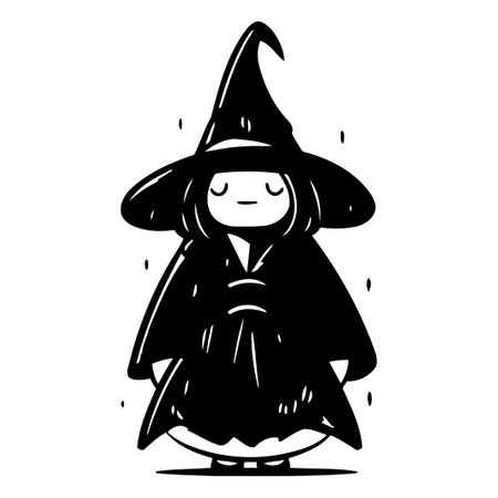 Cute little girl dressed as a witch. Vector illustration in cartoon style.のイラスト素材