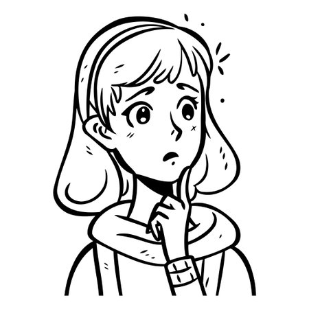 A red haired girl in an orange coat is surprised on a white backgroundのイラスト素材