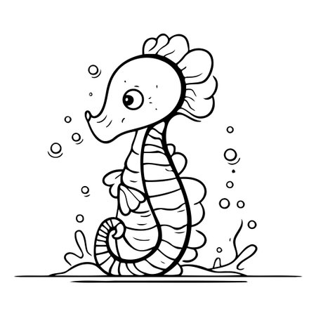 Cartoon seahorse. Colored vector illustration. Isolated on white background.のイラスト素材