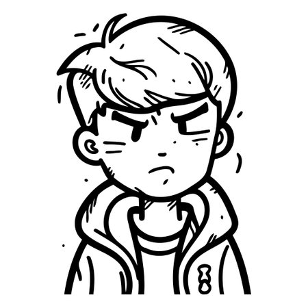 Sad boy. Vector illustration of a sad boy on a white background.のイラスト素材