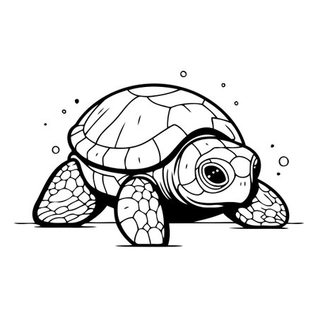 Cartoon sea turtle. Vector illustration. Isolated on white background.のイラスト素材