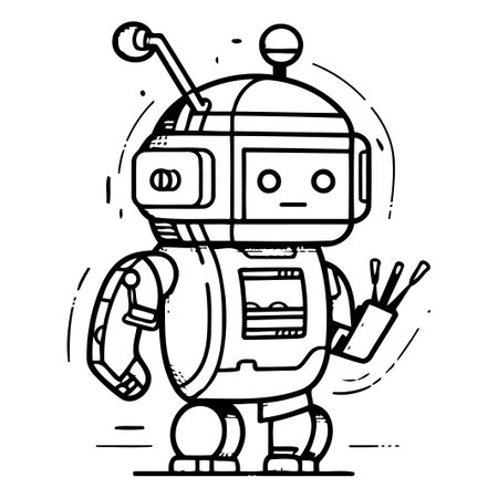 Vector illustration of robot. Flat line art style design for web. site. advertising. banner. poster and print.のイラスト素材