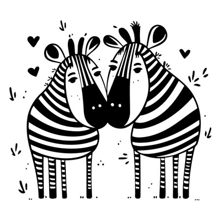 Zebra couple in love. Hand drawn vector illustration in cartoon style.のイラスト素材