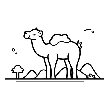 Camel in desert. Vector illustration of camel in flat style.のイラスト素材