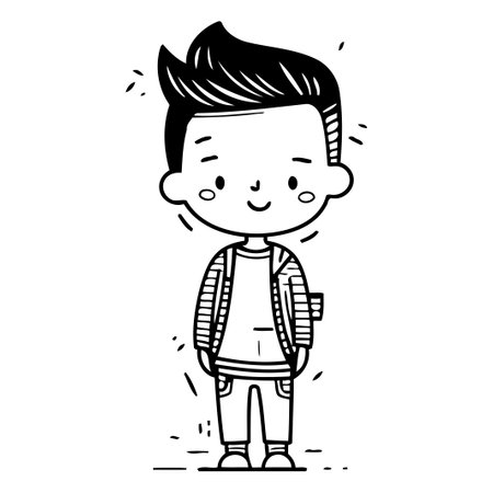 Cute boy with backpack. Vector illustration in doodle style.のイラスト素材