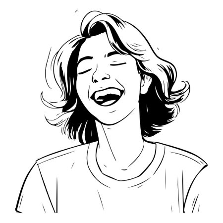 Vector illustration of a woman crying. Hand drawn image of a woman crying.のイラスト素材