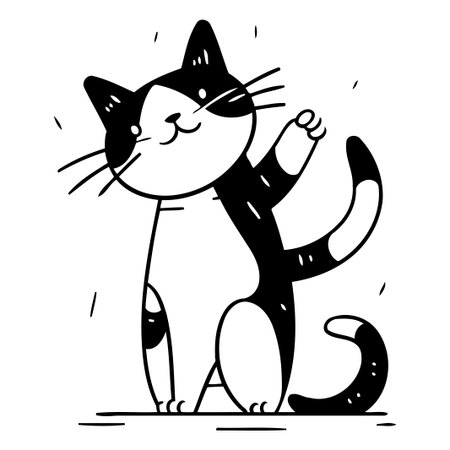 Cute black and white cat. Vector illustration in doodle style.のイラスト素材