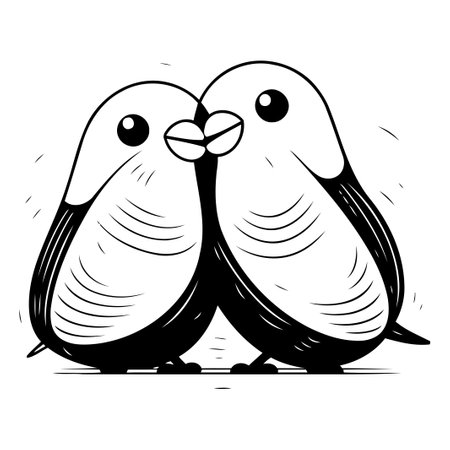 Vector illustration of two cute bullfinches. Isolated on white background.のイラスト素材