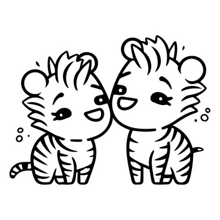 Cute cartoon zebra couple. Vector illustration isolated on white background.のイラスト素材