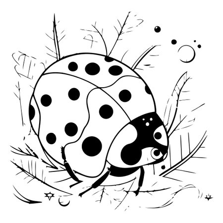 Cute cartoon ladybug with leaves and berries. Vector illustration.のイラスト素材