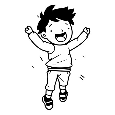 Happy boy jumping in the air. Vector illustration isolated on white background.のイラスト素材