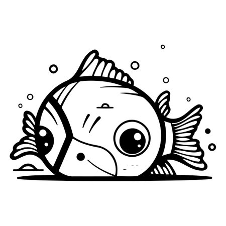 Cute fish cartoon vector illustration. Hand drawn doodle style.のイラスト素材