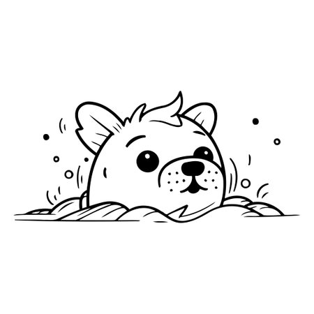 Cute dog swimming in the sea. Vector illustration in cartoon style.のイラスト素材