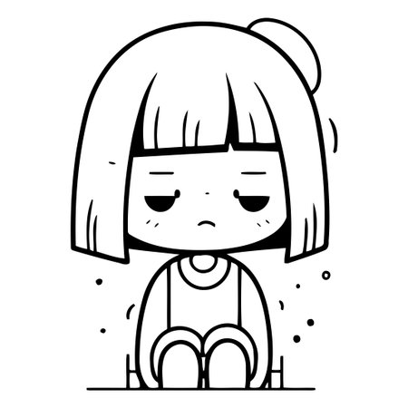 Cute little sad girl. Vector illustration in doodle style.のイラスト素材
