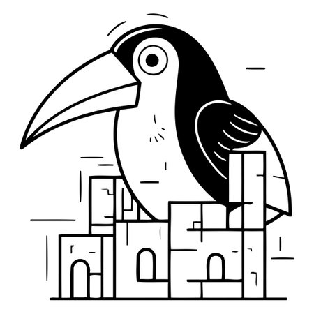 Toucan sitting on a stack of bricks. Vector illustration.のイラスト素材