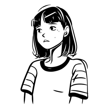 Vector illustration of a girl with long hair in a yellow shirt.のイラスト素材