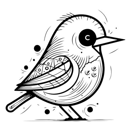 Vector illustration of a blue bird on a white background. Hand drawingのイラスト素材