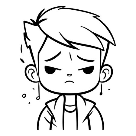 Sad boy cartoon. Vector illustration in flat style. Isolated on white background.のイラスト素材