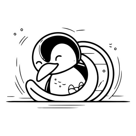 Cute cartoon penguin in a swimming pool. Vector illustration.のイラスト素材