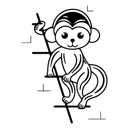 Monkey climbing up a ladder. Vector illustration in cartoon style.のイラスト素材