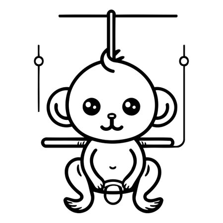 Cute monkey on a swing. Vector illustration in cartoon style.のイラスト素材