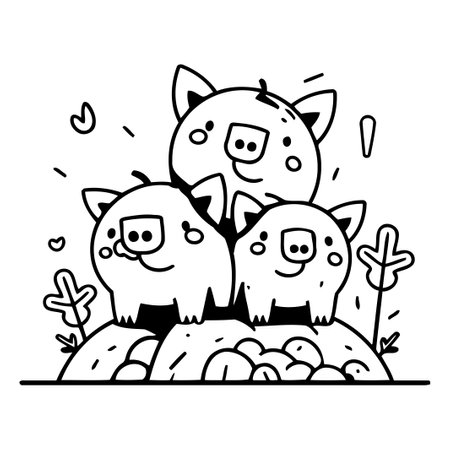 Cute pig family. Vector illustration in doodle style.のイラスト素材