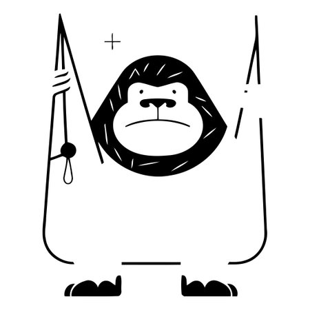 Gorilla holds a rope. Vector illustration in flat style.のイラスト素材