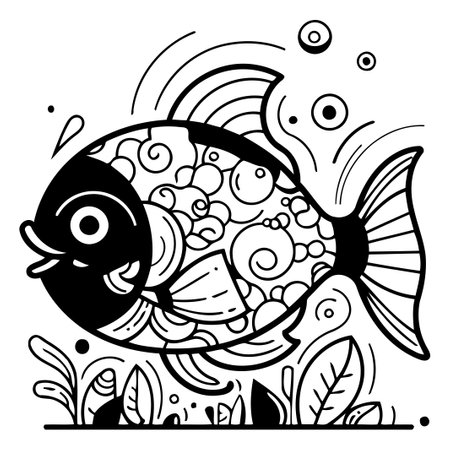 Cute cartoon fish. Vector illustration for your design. Coloring bookのイラスト素材