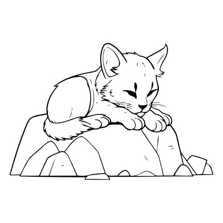 Illustration of a cat lying on a rock. Vector illustration.のイラスト素材