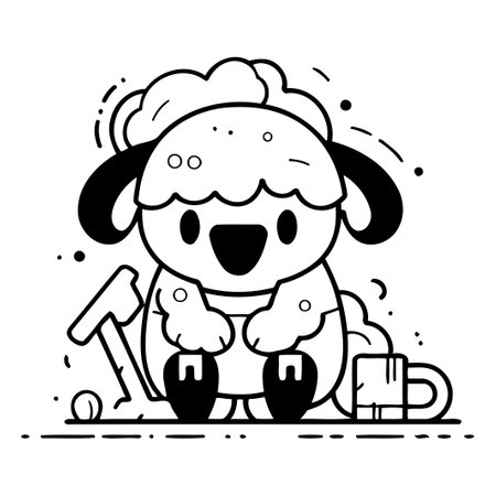 Cute cartoon sheep sitting on the floor. Vector flat illustration.のイラスト素材