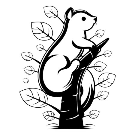 Squirrel on a tree. Vector illustration of a squirrel on a tree.のイラスト素材