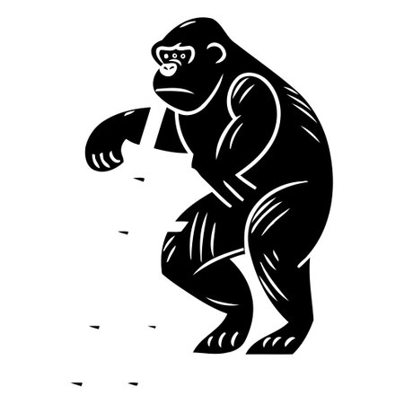 Gorilla climbing on a ladder. Vector illustration in cartoon styleのイラスト素材