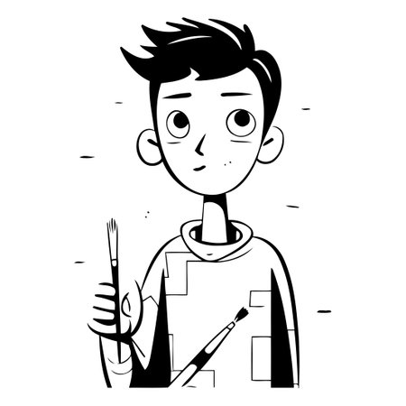 Vector illustration of a boy with a knife and a brush in his handのイラスト素材