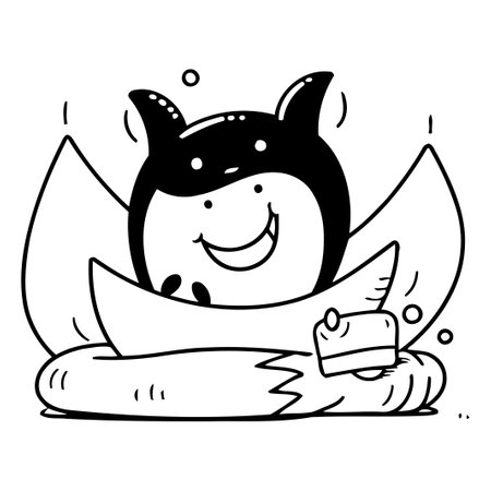 Vector illustration of cute penguin with pillow. Cute cartoon penguin.のイラスト素材