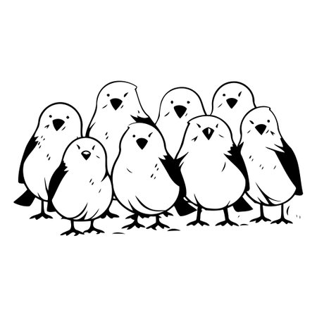 Group of cute little yellow birds. vector illustration isolated on white background.のイラスト素材