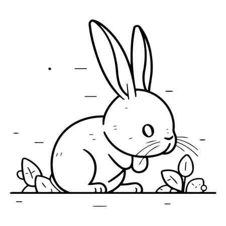Rabbit vector illustration in flat line style. Cute cartoon rabbit.のイラスト素材