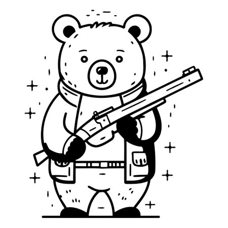Cute bear with a gun. Vector illustration in cartoon style.のイラスト素材