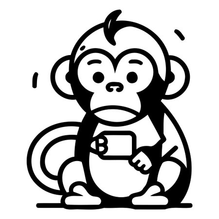 Monkey with a cup of coffee. Vector illustration in a flat style.のイラスト素材