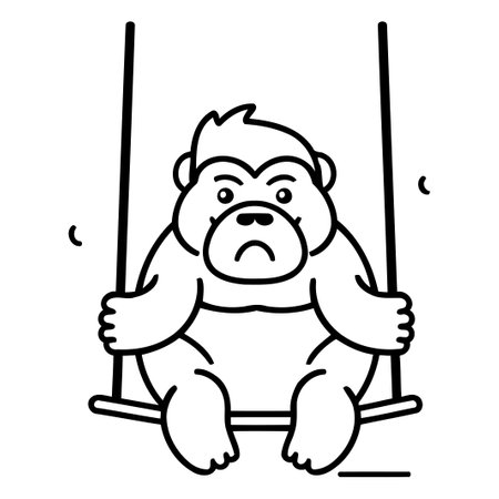 Gorilla sitting on a swing. Vector illustration in flat styleのイラスト素材