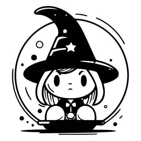 Illustration of a Cute Girl Wearing a Witch Costume. Vectorのイラスト素材