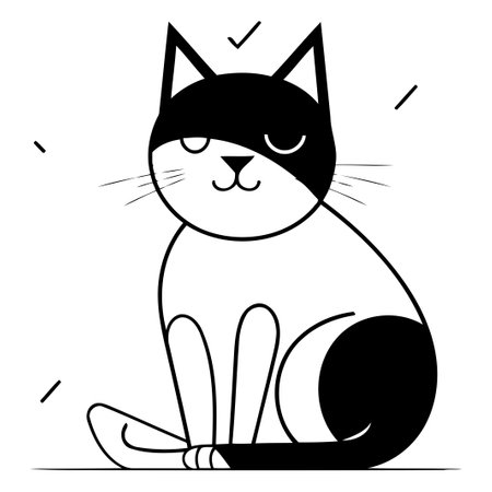 Black and white cat sitting on a white background. Vector illustration.のイラスト素材