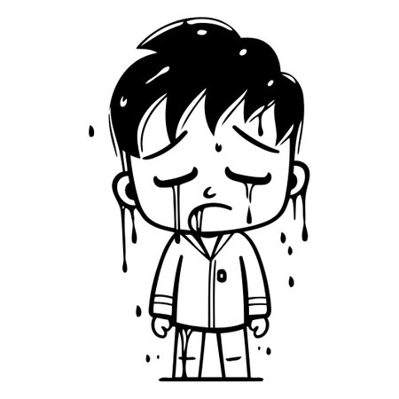 Illustration of a boy crying with tears on his face. vector illustrationのイラスト素材